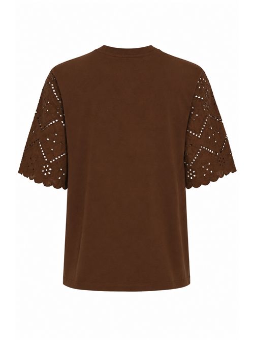 T-shirt Maisa in cotone con ricamo sangallo floreale Marrone Mc2 Saint Barth | MSA000208715L